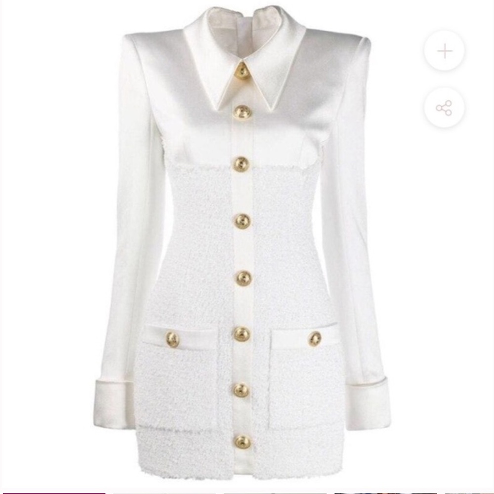 White tweed and satin mini dress